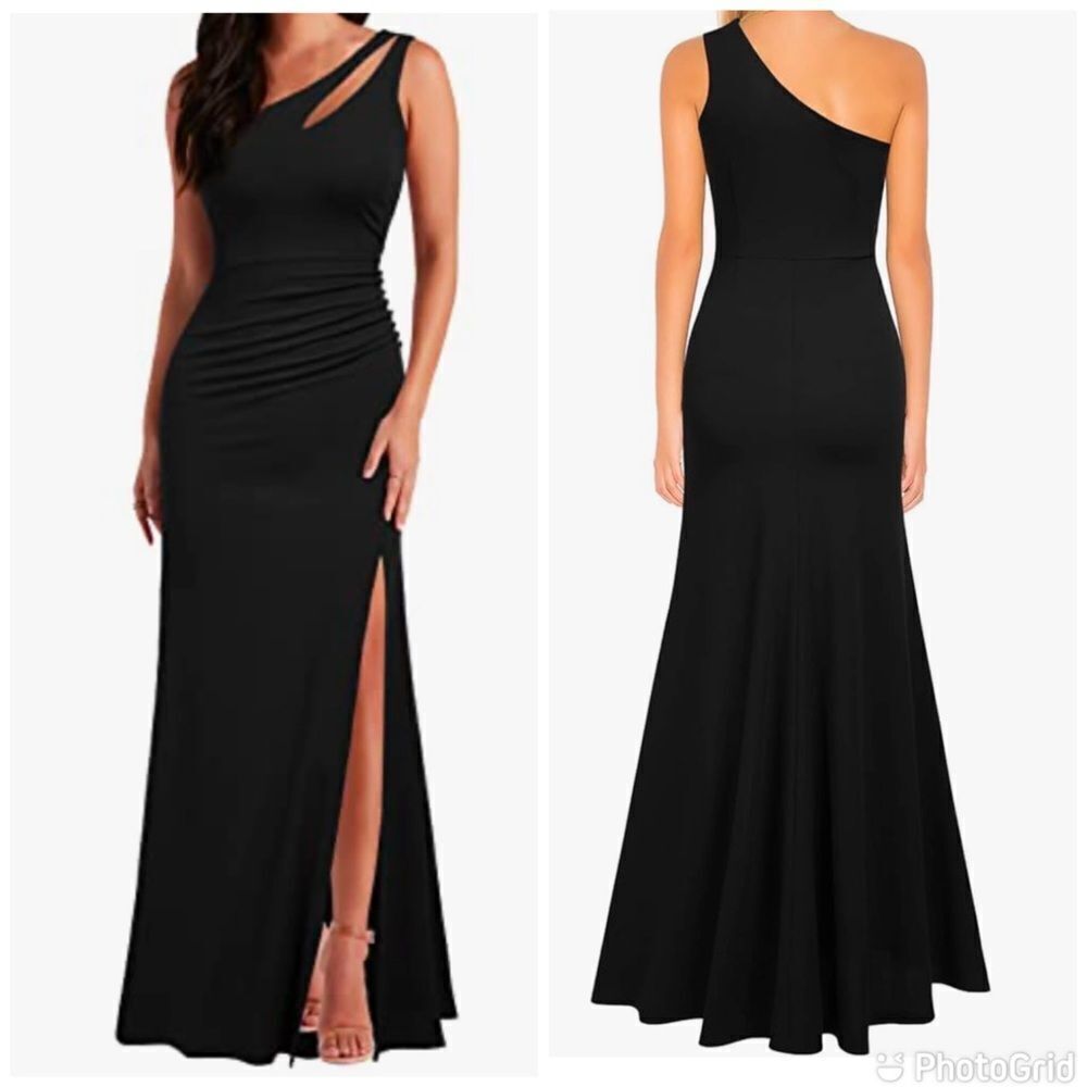 WOOSEA One Shoulder Sleeveless Split Bodycon Mermaid Evening Cocktail Long Dress